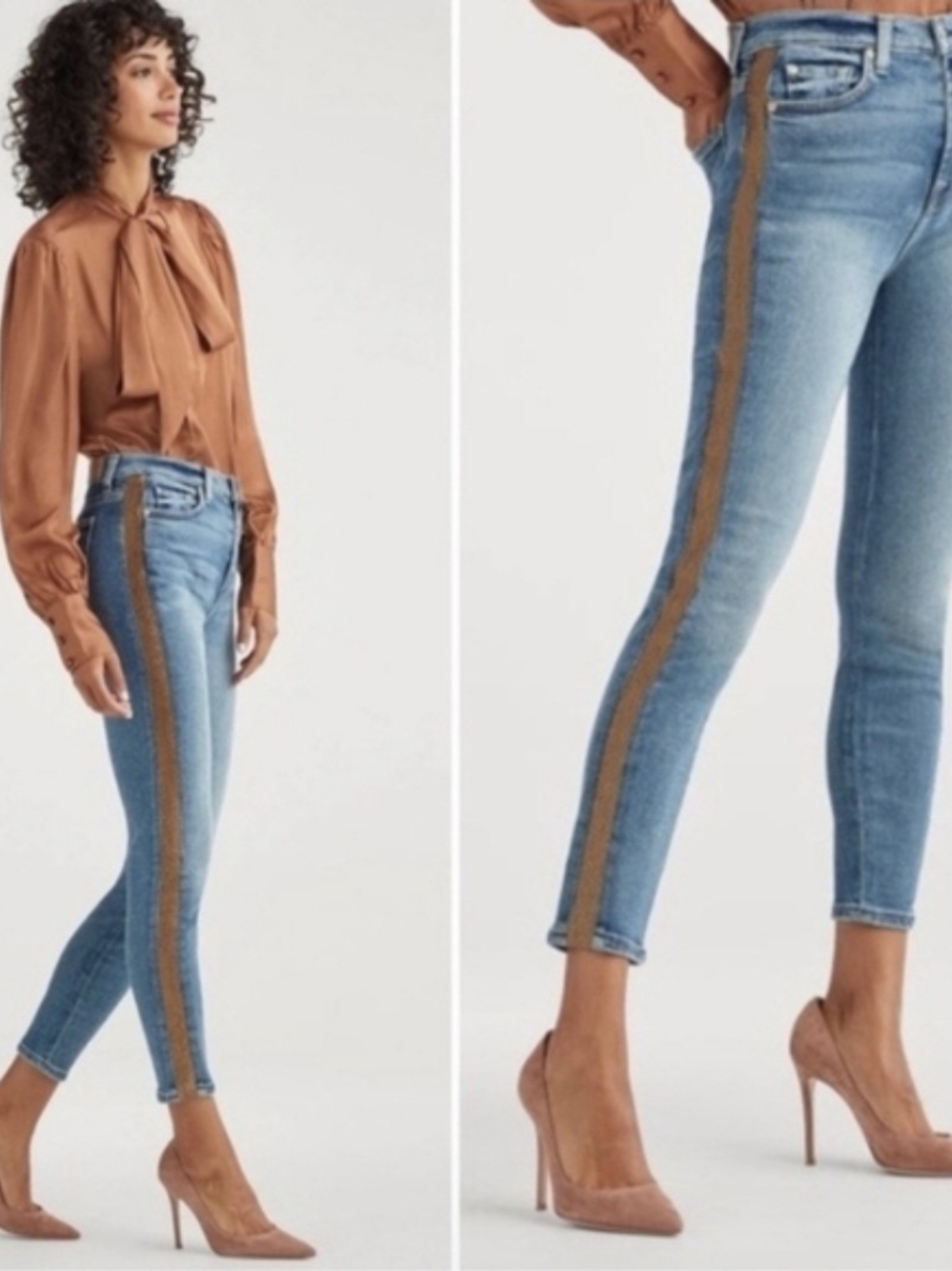 7 For All Mankind Light Blue Skinny Jeans with Brown Side Stripe